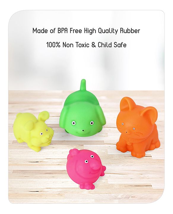 Babyhug Bath In Style Squeezy Toy Set Pet Animals Pack of 4 (Packaging May Vary)