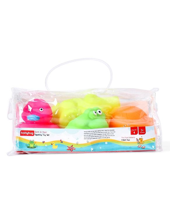 Babyhug Bath In Style Squeezy Toy Set Aquatic Animals Pack of 4 (Color May Vary)