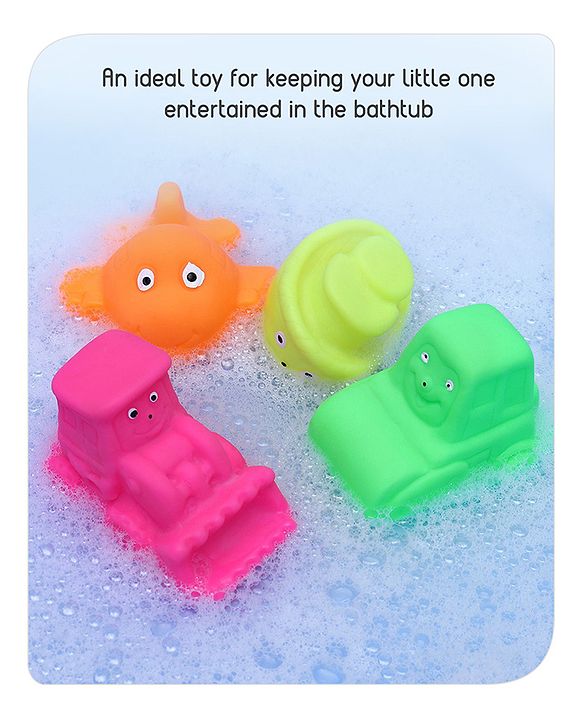 Babyhug Bath In Style Squeezy Toy Set Vehicles Pack of 4 (Color May Vary)