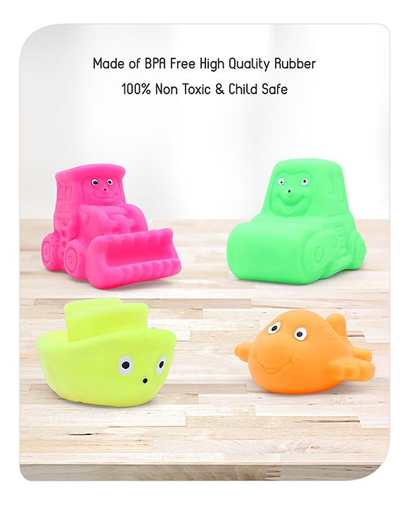 Babyhug Bath In Style Squeezy Toy Set Vehicles Pack of 4 (Color May Vary)