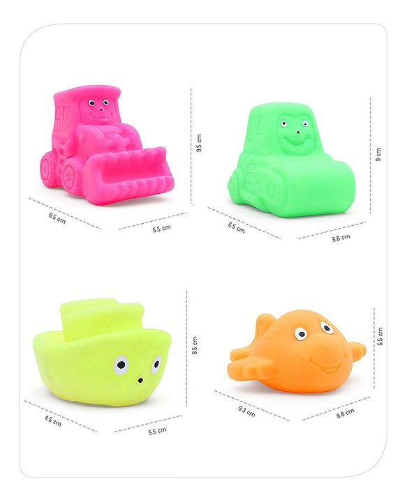 Babyhug Bath In Style Squeezy Toy Set Vehicles Pack of 4 (Color May Vary)