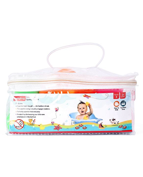 Babyhug Bath In Style Squeezy Toy Set Vehicles Pack of 4 (Color May Vary)