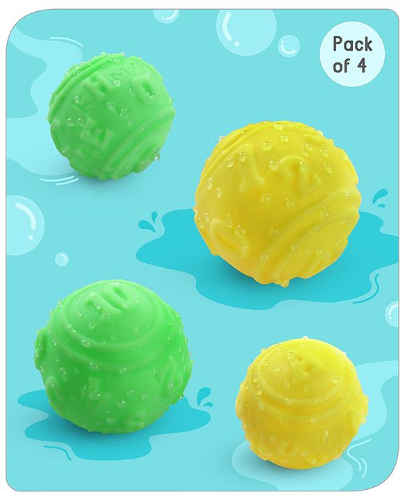 Babyhug Bath In Style Squeezy Toy Set Balls Pack of 4 - Green Yellow