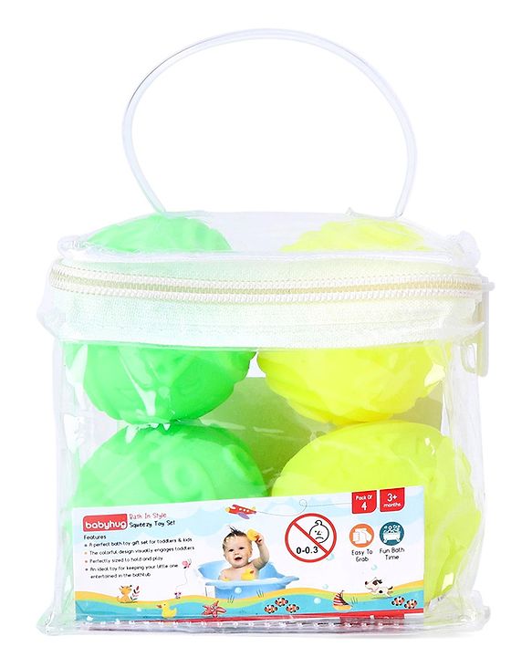 Babyhug Bath In Style Squeezy Toy Set Balls Pack of 4 - Green Yellow