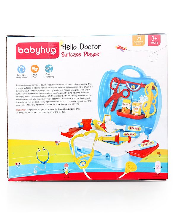 Babyhug Hello Doctor Suitcase Playset -21 Pieces | Portable Role-Play Doctor Kit | Pretend Care & Social Play | Boosts Eye-Hand Coordination And Empathy | BIS Certified