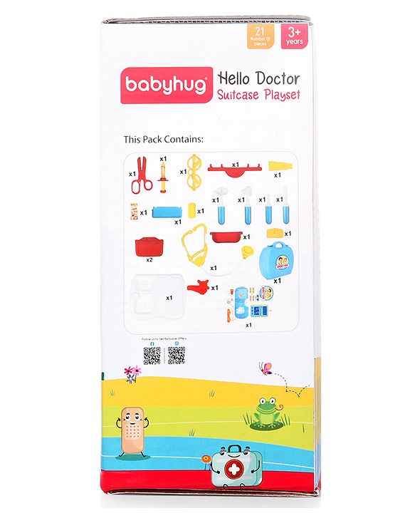 Babyhug Hello Doctor Suitcase Playset -21 Pieces | Portable Role-Play Doctor Kit | Pretend Care & Social Play | Boosts Eye-Hand Coordination And Empathy | BIS Certified