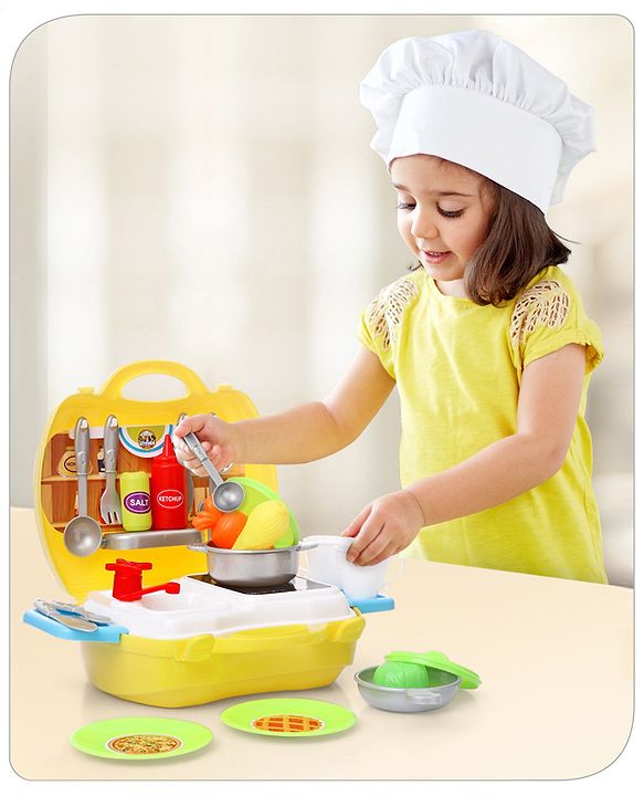 Babyhug Chef's Home Kitchen Suitcase Playset - 28 Pieces | Compact Kitchen-In-A-Suitcase | Tools Sized For Small Hands | Enhances Role play, Creativity & Communication Skills | BIS Certified