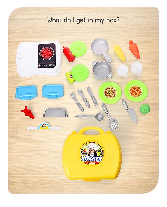 Babyhug Chef's Home Kitchen Suitcase Playset - 28 Pieces | Compact Kitchen-In-A-Suitcase | Tools Sized For Small Hands | Enhances Role play, Creativity & Communication Skills | BIS Certified