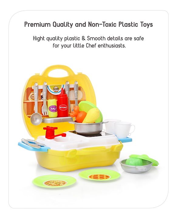 Babyhug Chef's Home Kitchen Suitcase Playset - 28 Pieces | Compact Kitchen-In-A-Suitcase | Tools Sized For Small Hands | Enhances Role play, Creativity & Communication Skills | BIS Certified