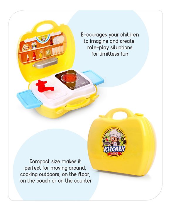 Babyhug Chef's Home Kitchen Suitcase Playset - 28 Pieces | Compact Kitchen-In-A-Suitcase | Tools Sized For Small Hands | Enhances Role play, Creativity & Communication Skills | BIS Certified