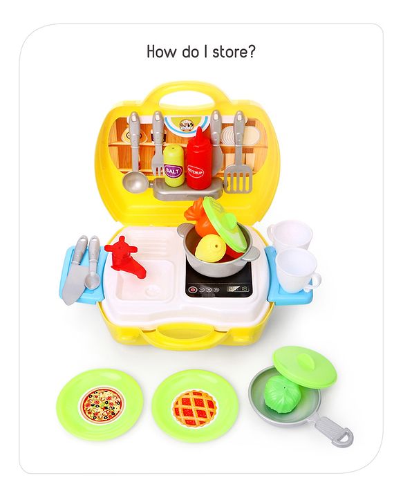 Babyhug Chef's Home Kitchen Suitcase Playset - 28 Pieces | Compact Kitchen-In-A-Suitcase | Tools Sized For Small Hands | Enhances Role play, Creativity & Communication Skills | BIS Certified