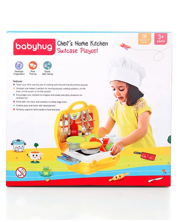 Babyhug Chef's Home Kitchen Suitcase Playset - 28 Pieces | Compact Kitchen-In-A-Suitcase | Tools Sized For Small Hands | Enhances Role play, Creativity & Communication Skills | BIS Certified