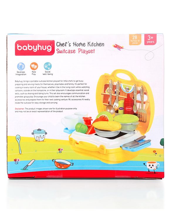 Babyhug Chef's Home Kitchen Suitcase Playset - 28 Pieces | Compact Kitchen-In-A-Suitcase | Tools Sized For Small Hands | Enhances Role play, Creativity & Communication Skills | BIS Certified