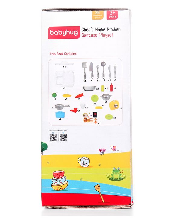Babyhug Chef's Home Kitchen Suitcase Playset - 28 Pieces | Compact Kitchen-In-A-Suitcase | Tools Sized For Small Hands | Enhances Role play, Creativity & Communication Skills | BIS Certified