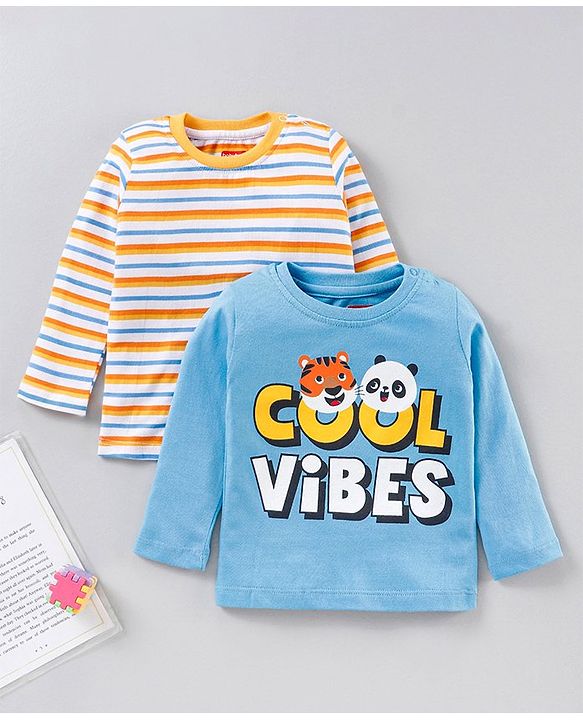 Babyhug Full Sleeves T-Shirts Stripes and Text Print Pack of 2 - Multicolour