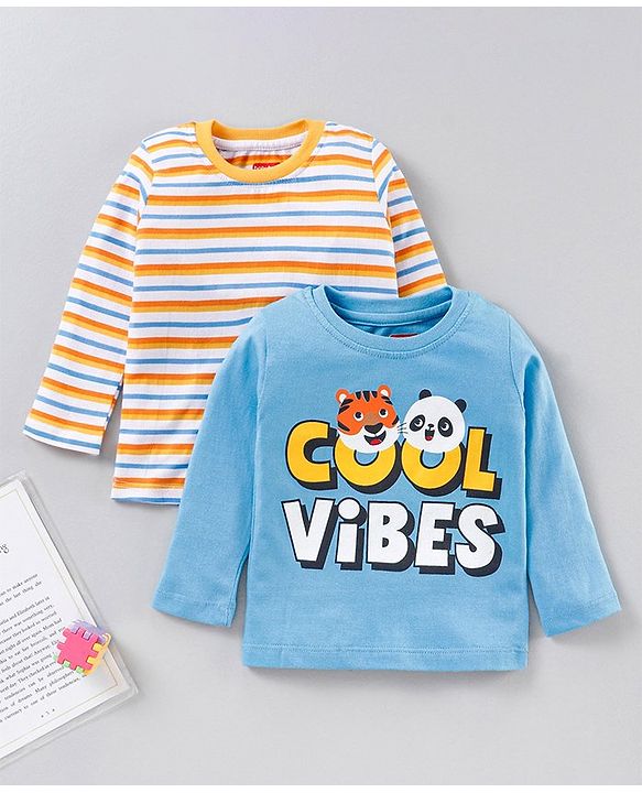 Babyhug Full Sleeves T-Shirts Stripes and Text Print Pack of 2 - Multicolour