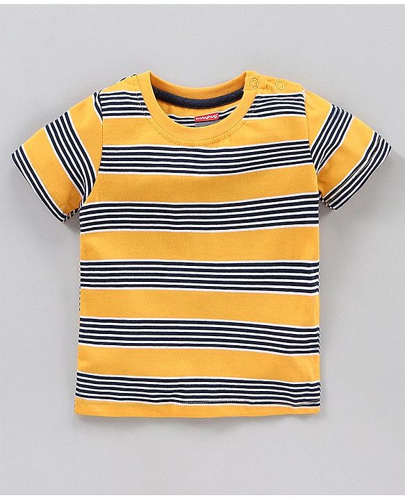 Babyhug Half Sleeves T-Shirts Stripes and Dino Print Pack of 2 - Navy Yellow