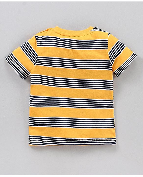 Babyhug Half Sleeves T-Shirts Stripes and Dino Print Pack of 2 - Navy Yellow