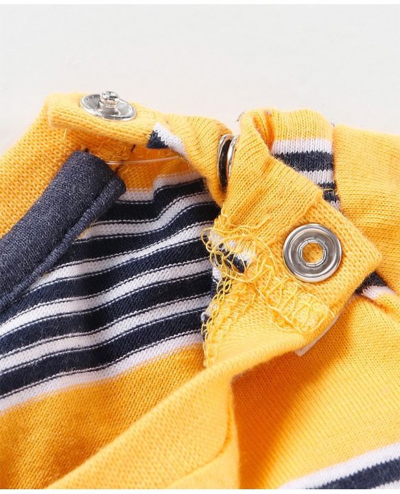 Babyhug Half Sleeves T-Shirts Stripes and Dino Print Pack of 2 - Navy Yellow