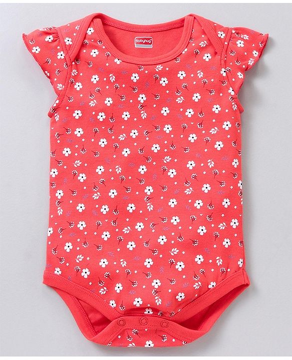 Babyhug Short Sleeves Onesie With Leggings Floral Print - Yellow Pink