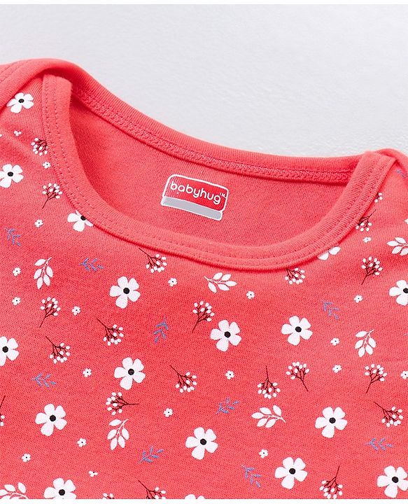 Babyhug Short Sleeves Onesie With Leggings Floral Print - Yellow Pink