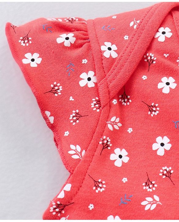 Babyhug Short Sleeves Onesie With Leggings Floral Print - Yellow Pink
