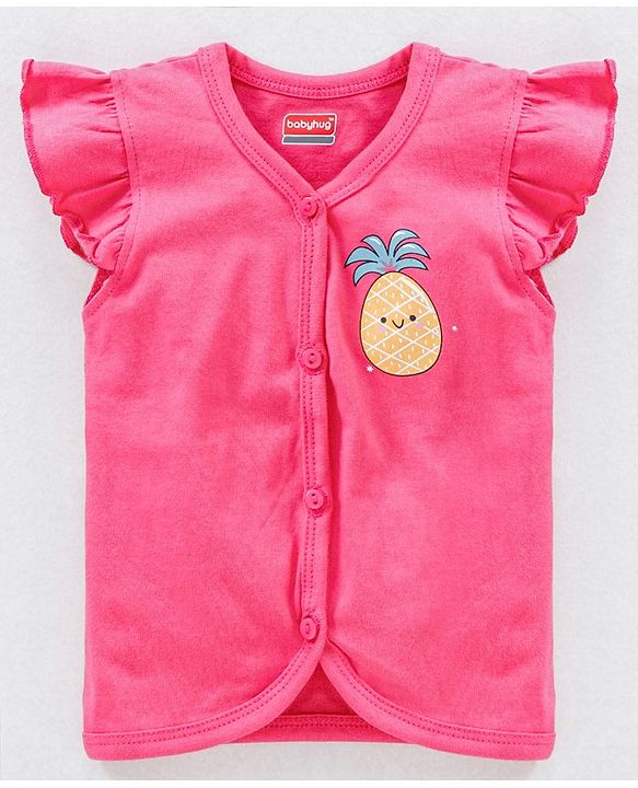 Babyhug Short Sleeves Antibacterial Vests Fruit Print Pack of 3 - Pink Blue Yellow