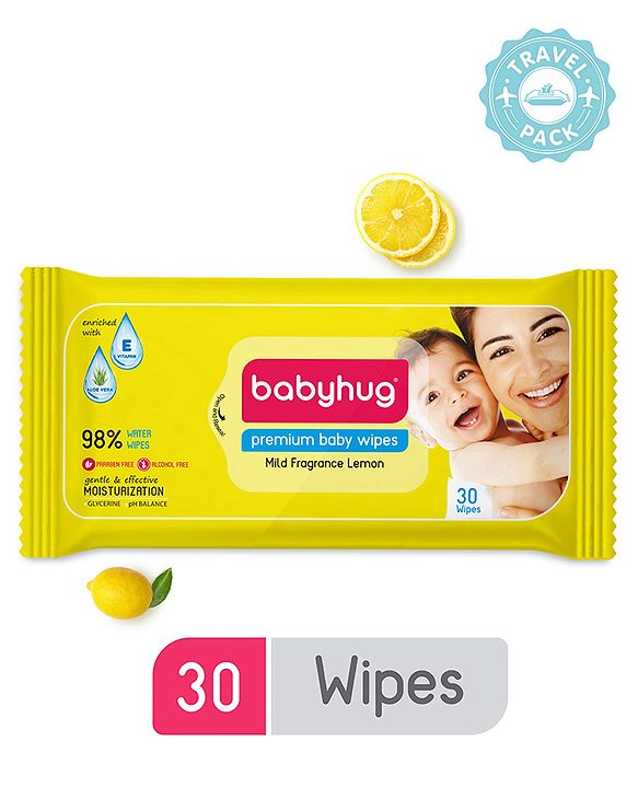 Babyhug Premium 98% Water Baby Wet Wipes with Lemon Scent - 72 Pieces