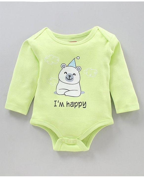 Babyhug 100% Cotton Full Sleeves Striped Onesies Bear Print Pack of 3 - Green Blue White