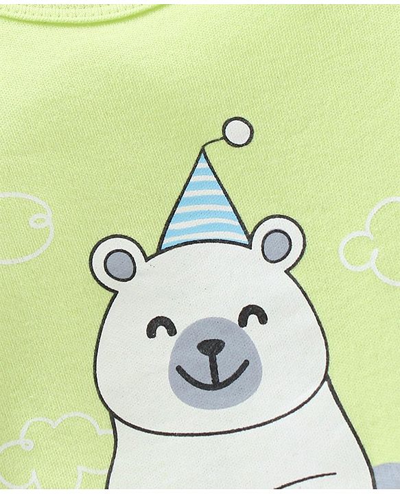Babyhug 100% Cotton Full Sleeves Striped Onesies Bear Print Pack of 3 - Green Blue White