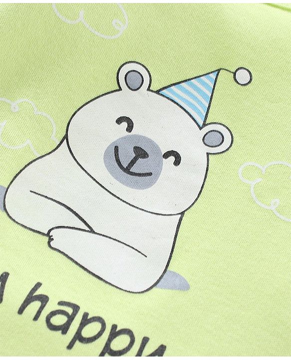 Babyhug 100% Cotton Full Sleeves Striped Onesies Bear Print Pack of 3 - Green Blue White
