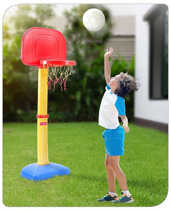 Babyhug Basketball Play Set with Adjustable Stand -Red & Yellow | Adjustable Height  | Practice Shooting Skills Indoors/Outdoors | Builds Coordination, Confindance & Team Engagement | BIS Certified