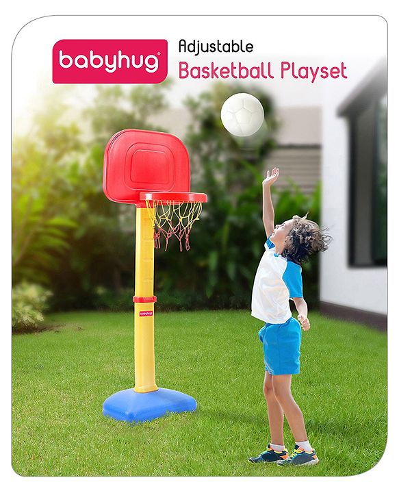 Babyhug Basketball Play Set with Adjustable Stand -Red & Yellow | Adjustable Height  | Practice Shooting Skills Indoors/Outdoors | Builds Coordination, Confindance & Team Engagement | BIS Certified