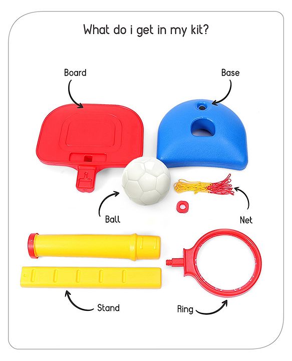 Babyhug Basketball Play Set with Adjustable Stand -Red & Yellow | Adjustable Height  | Practice Shooting Skills Indoors/Outdoors | Builds Coordination, Confindance & Team Engagement | BIS Certified