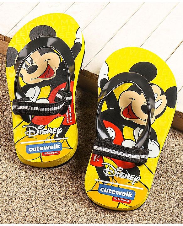 Cute Walk by Babyhug Flip Flops With Back Strap Mickey Mouse Print - Yellow
