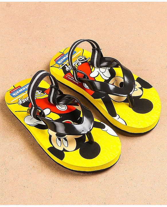 Cute Walk by Babyhug Flip Flops With Back Strap Mickey Mouse Print - Yellow