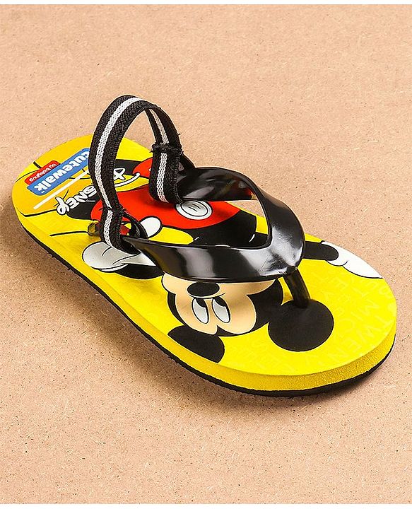 Cute Walk by Babyhug Flip Flops With Back Strap Mickey Mouse Print - Yellow