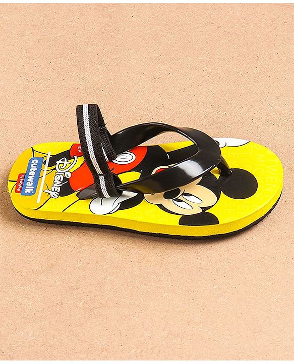 Cute Walk by Babyhug Flip Flops With Back Strap Mickey Mouse Print - Yellow