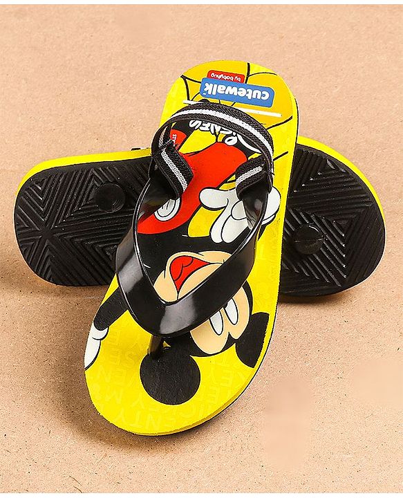 Cute Walk by Babyhug Flip Flops With Back Strap Mickey Mouse Print - Yellow