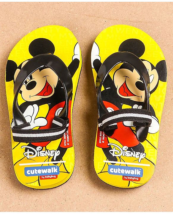 Cute Walk by Babyhug Flip Flops With Back Strap Mickey Mouse Print - Yellow