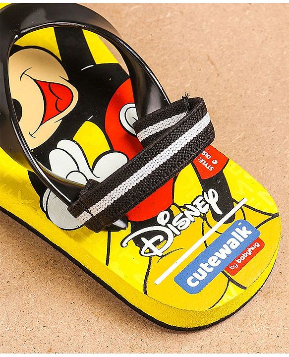 Cute Walk by Babyhug Flip Flops With Back Strap Mickey Mouse Print - Yellow