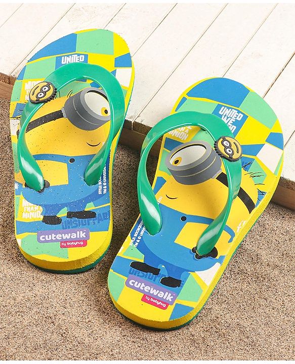 Cute Walk by Babyhug Flip Flops Minion Print - Yellow