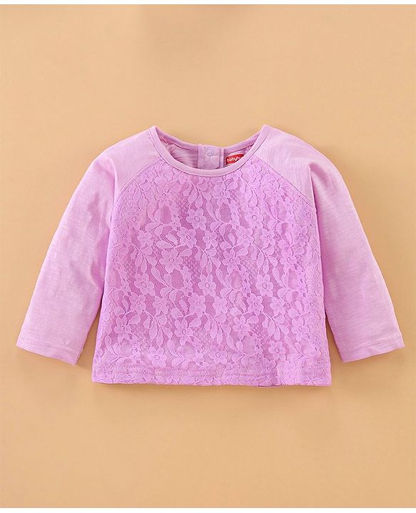 Babyhug Full Sleeves Lace Top and Jeans Set - Lilac White
