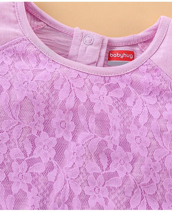 Babyhug Full Sleeves Lace Top and Jeans Set - Lilac White