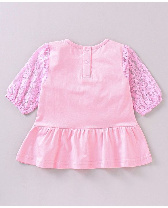 Babyhug Full Sleeves Top & Denim Jeans Adorable print - Pink Blue