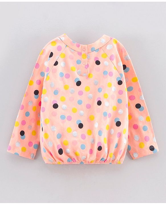 Babyhug Full Sleeves Polka Dot Top & Jeggings - Peach Black