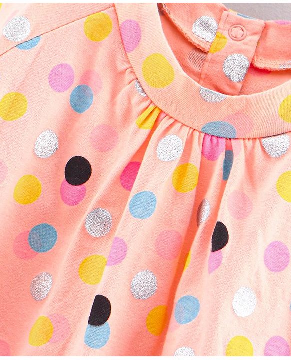 Babyhug Full Sleeves Polka Dot Top & Jeggings - Peach Black