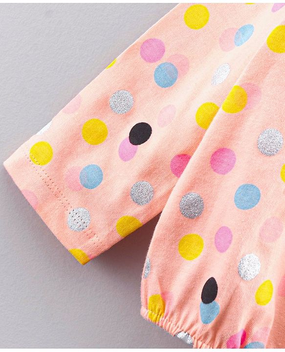 Babyhug Full Sleeves Polka Dot Top & Jeggings - Peach Black