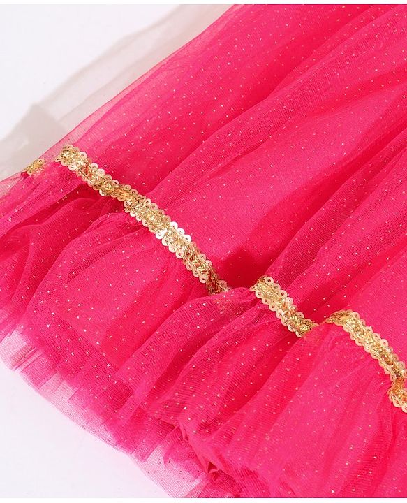 Babyhug Half Sleeves Sequined Choli and Mesh Lehenga Set with Ruffles Net Dupatta - Fuschia Navy Blue