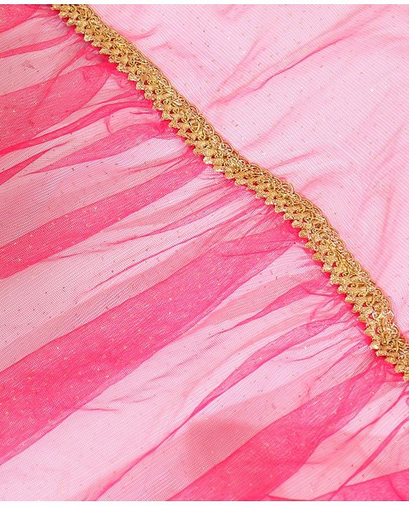 Babyhug Half Sleeves Sequined Choli and Mesh Lehenga Set with Ruffles Net Dupatta - Fuschia Navy Blue